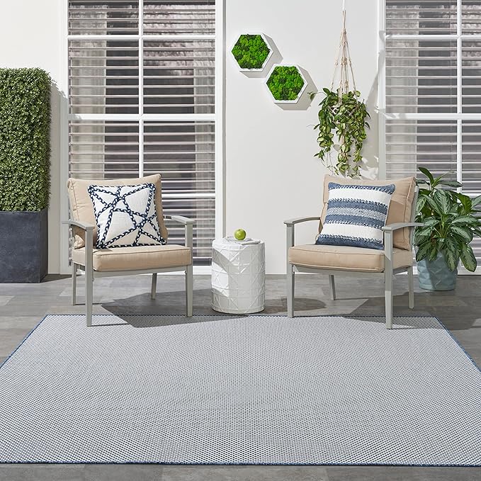Nourison Home Courtyard Ivory Blue 6' x Square Area Rug - Easy Clean, Non Shedding, Bed Room, Living Room, Dining Room, Kitchen (6' x Square)