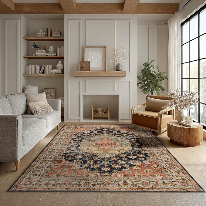Ruaruarug Washable Area Rug 4x6 for Living Room, Bedroom, Ultra Soft Non Slip Stain & Fade Resistant, Pet & Kids Friendly, Suitable for High Traffic Areas Easy to Clean for Office Kitchen, Maroon