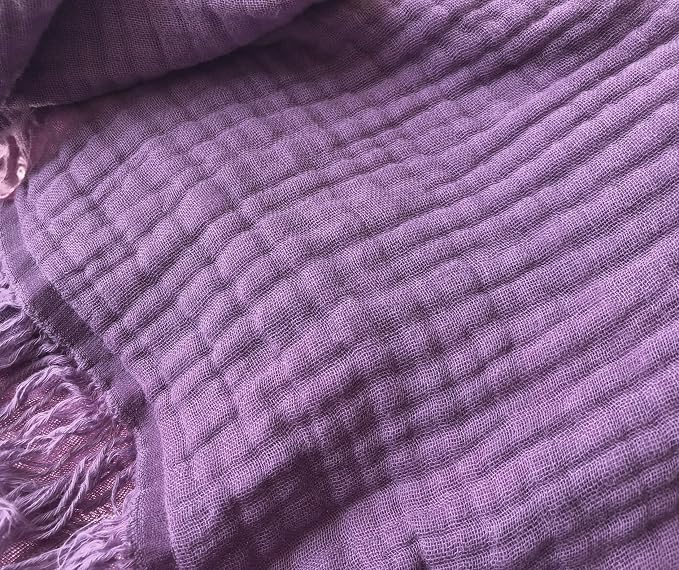 KyraHome 100% Organic Cotton Throw Blanket 60"x80" Large Muslin Blanket for Couch,Pre-Washed Plant Dyed, Breathable Lightweight Gauze Summer Blanket, All Season (Lavender Purple)