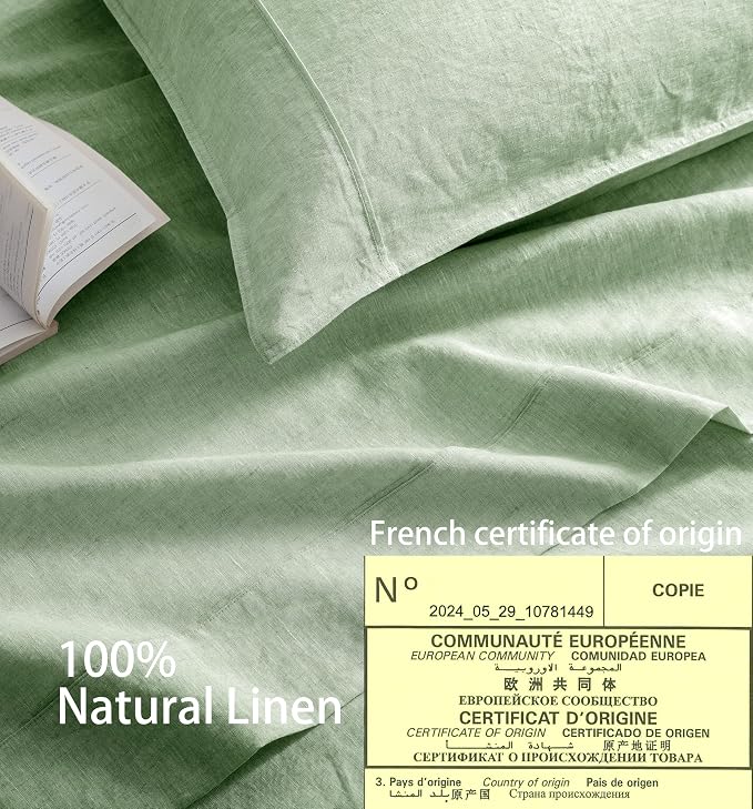 Talasily 100% French Linen Pillow Case Queen Size Set of 2,Oeko-TEX Certified Stone Washed Flax Pillow Shams with Envelope Closure - Breathable & Cooling for Hot Sleepers（Sage Green,20''x30''）