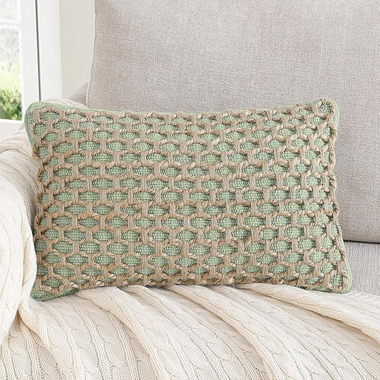 Boho Living Jada Decorative Throw, Includes Accent, Premium Woven Design, Living Room Décor, (1) 12" x 20" Pillow Cover with Insert, Sage Green