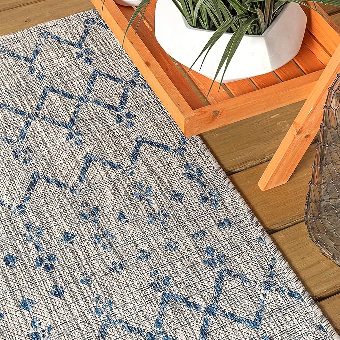 JONATHAN Y Moroccan Geometric Indoor Outdoor Area Rug 9X12 Light Gray/Navy, Ourika Textured Weave for Backyard, Patio, Porch, Easy-Cleaning, High Traffic, Pet-Friendly, Non-Shedding (SMB108A-9)