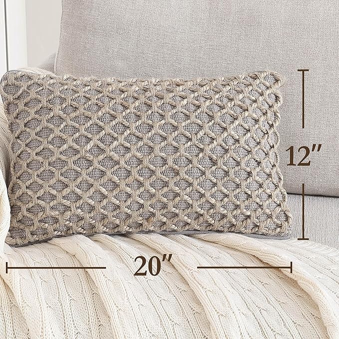 Boho Living Jada Premium Woven Design, Decorative Throw, Living Room Décor, (1) 12" x 20" Pillow Cover, Grey
