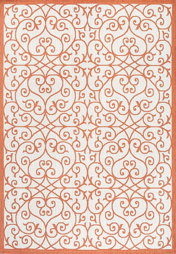 JONATHAN Y Vintage Filigree Indoor Outdoor Area Rug 9X12 Cream/Orange, Madrid Textured Weave for Backyard, Patio, Porch, Easy-Cleaning, High Traffic, Pet-Friendly, Non-Shedding (SMB107L-9)