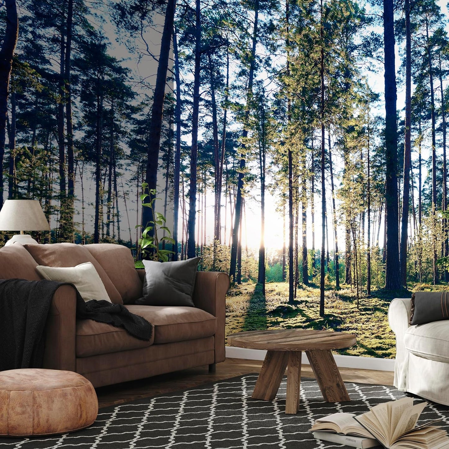 artgeist Wall Mural Peel and Stick Forest 212x98 in - XXL Self-Adhesive Corner Wallpaper Removable Large Sticker Foil Angle Wallpaper Forest Trees Sunris c-B-10185-a-a