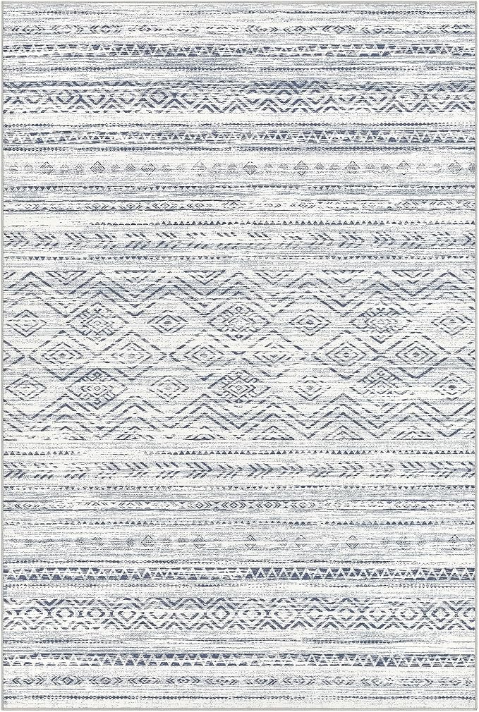 Tortania Area Rug Living Room Rugs- 9x12 Washable Large Soft Neutral Boho Moroccan Bohemian Farmhouse Rug Indoor Floor Carpet for Bedroom Under Dining Table Home Office Decor - Dark Blue