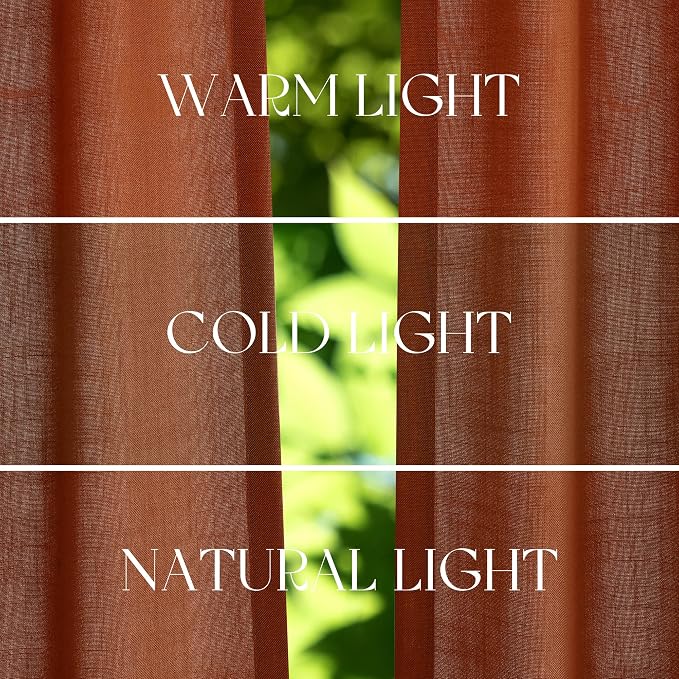Jowels Terracotta Linen Curtains 82 Inch Long 2 Panels for Living Room | Burnt Orange Light Filtering Semi Sheer Curtain,Back Tab Pocket Pleated Look,Boho Textured Privacy Drapes for Bedroom Window