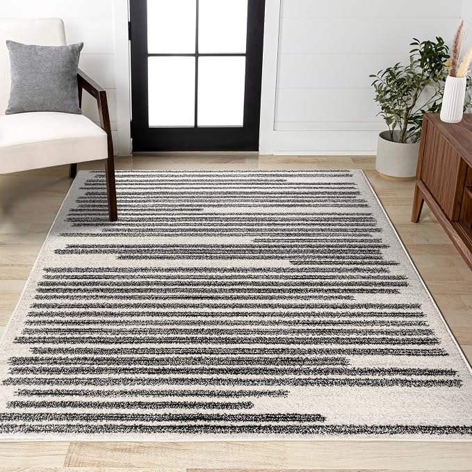 JONATHAN Y Khalil Modern Berber Stripe Cream/Black Indoor Area Rug, 12x15, Contemporary, Bohemian, Easy-Cleaning for Living Room, Bedroom, Kitchen, Pet Friendly, Non-Shedding (MOH207A-15)