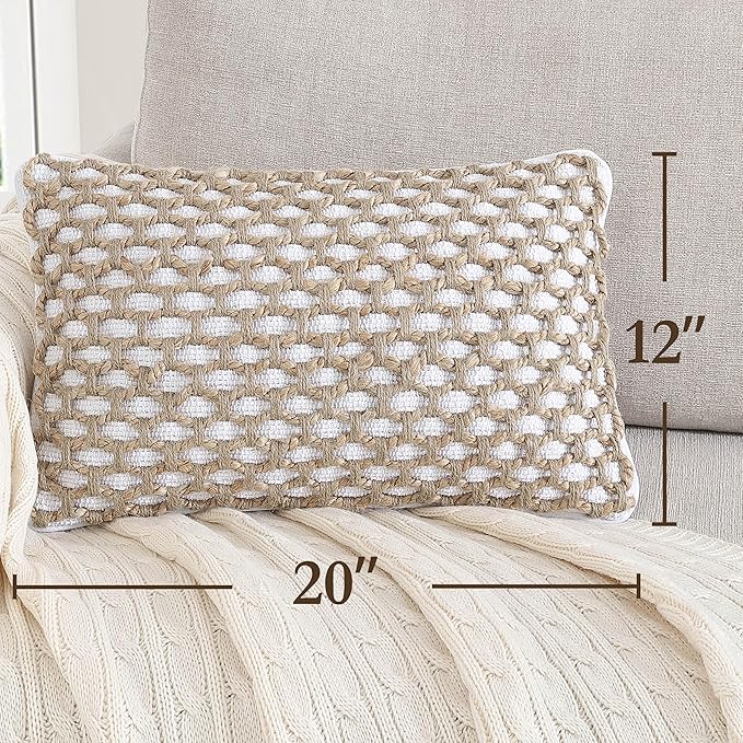 Boho Living Jada Premium Woven Design, Decorative Throw, Living Room Décor, (1) 12" x 20" Pillow Cover, White