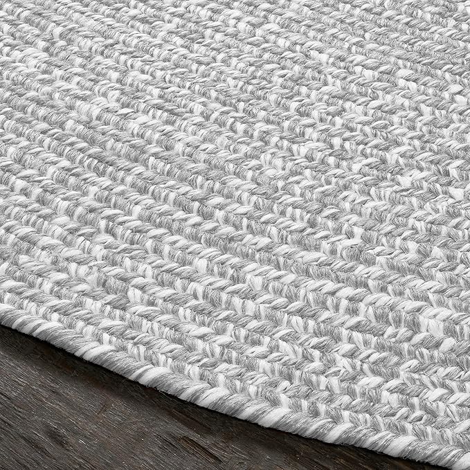 Superior Indoor/Outdoor Runner Rug, Dual-Tone Reversible Braided Floor Decor for Patio, Front Porch, Entryway, Living Room, Office, Nursery, Artistic Home, 2' x 8' Oval, Slate-White