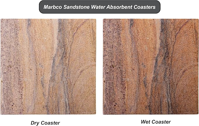 Sandstone Water Absorbent Hand Crafted Square Coasters for Drinks - 4 Inches Wide Thirsty Stone Bar/Drink Coasters- Made from Rainbow Sandstone (Set of 4 Without Holder)