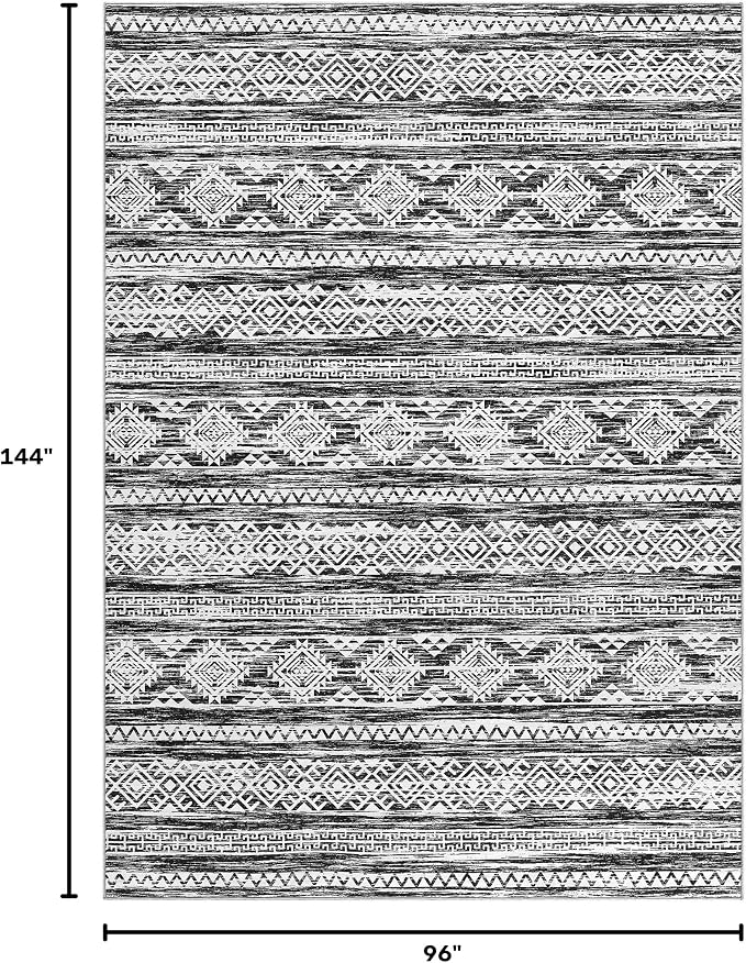Tortania Area Rug Living Room Rugs - 8x12 Washable Large Soft Neutral Boho Moroccan Bohemian Farmhouse Rug Indoor Floor Carpet for Bedroom Under Dining Table Home Office Decor - Black White