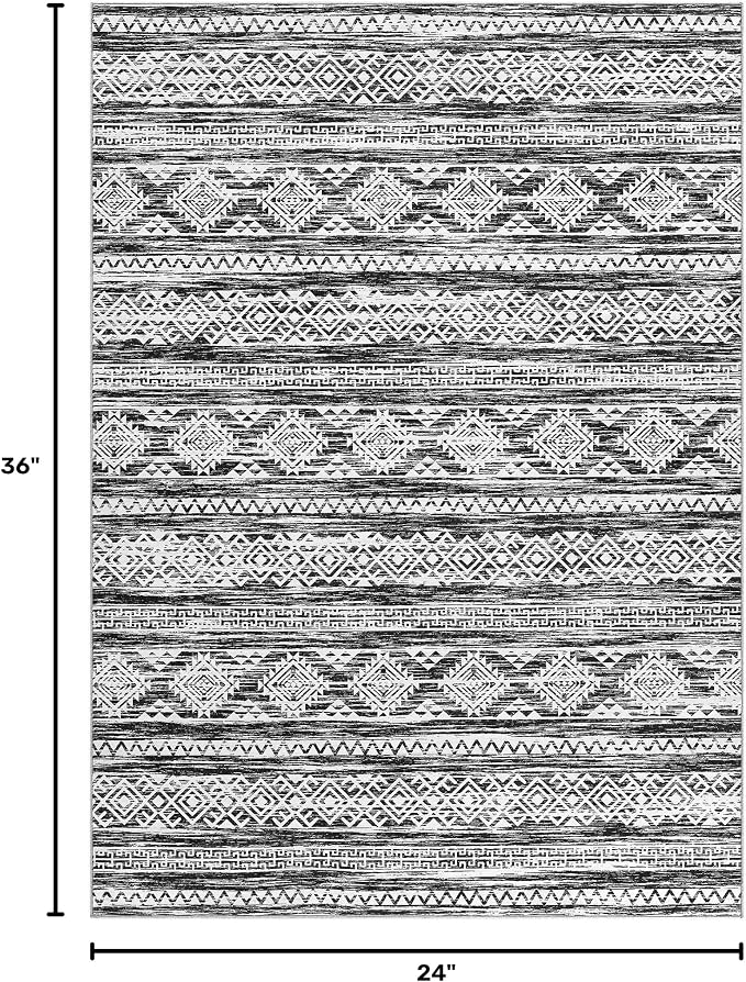 Tortania Area Rug Living Room Rugs - 2x3 Washable Soft Neutral Boho Moroccan Farmhouse Mat Indoor Floor Carpet for Bedroom Hallway Entryway Kitchen Home Office Decor - Black White
