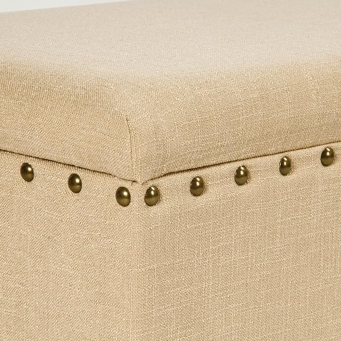 HomePop Large Rectangle Storage Bench with Nail Head Trim - Tan Linen