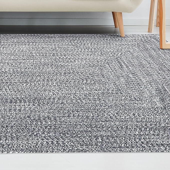 Superior Large Indoor/Outdoor Area Rug, Multi-Tone Reversible Braided Floor Decor for Patio, Front Porch, Entryway, Living Room, Office, Nursery, Artistic Home, 3' x 5', Charcoal-White