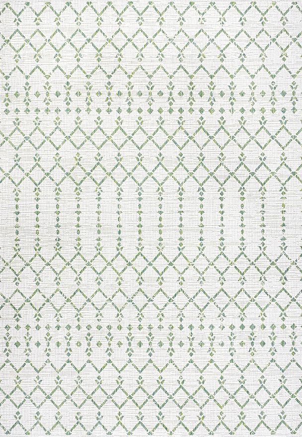 JONATHAN Y Moroccan Geometric Indoor Outdoor Area Rug 8X10 Green/Ivory, Ourika Textured Weave for Backyard, Patio, Porch, Easy-Cleaning, High Traffic, Pet-Friendly, Non-Shedding (SMB108R-8)