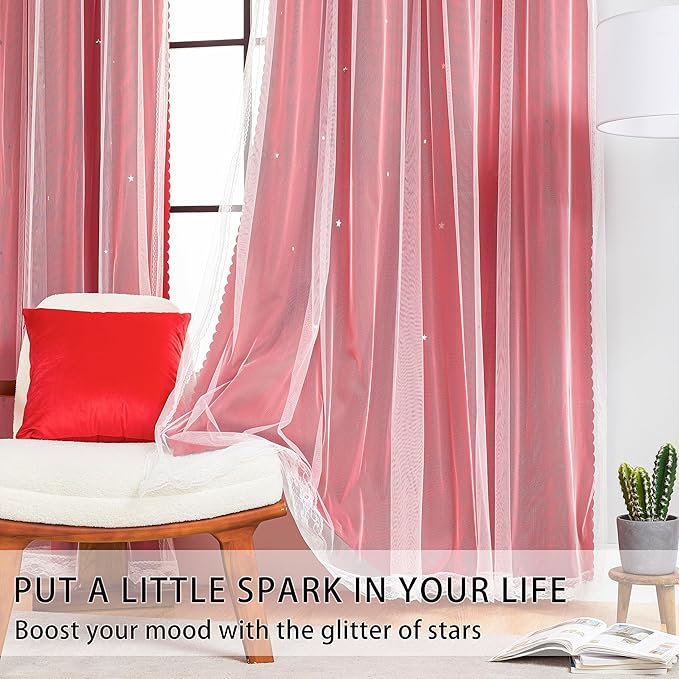 XiDi Black Out Curtains for Bedroom Windows, Curtains for Girls Bedroom Decor, Unicorn Curtains for Kids Room, Blackout Curtains for Living Room 63 inchs Long 52 inches Wide 2 Panel Red 52/72/2