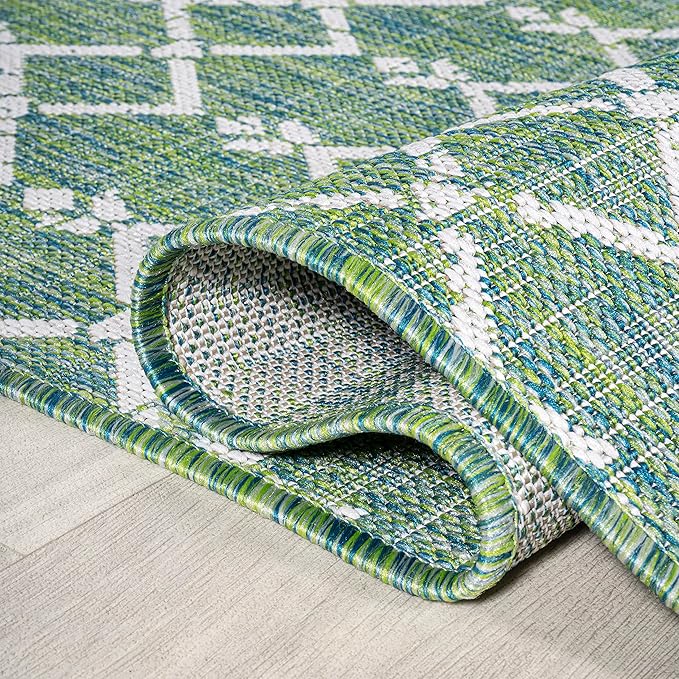 JONATHAN Y Moroccan Geometric Indoor Outdoor Area Rug 9X12 Green/Cream, Ourika Textured Weave for Backyard, Patio, Porch, Easy-Cleaning, High Traffic, Pet-Friendly, Non-Shedding (SMB108L-9)