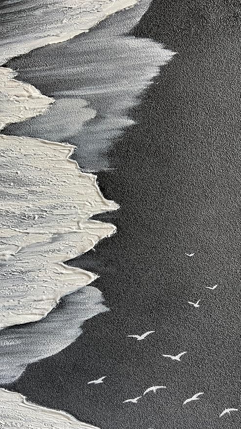 YaSheng Art - Oil Painting on Canvas Texture Black and White Ocean scenery sandbeach 3D Oil Painting Hand-Painted Abstract Artwork Paintings Modern Home Decor Living room sofa bedroom dining room hanging pictures Canvas Wall Art 24x48inch