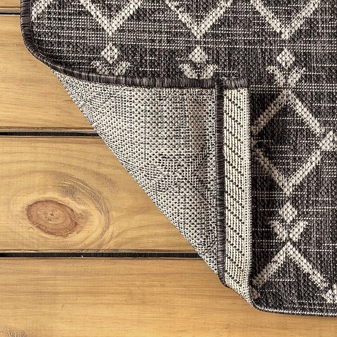 JONATHAN Y Moroccan Geometric Indoor Outdoor Round Area Rug 3 Ft Black/Gray, Ourika Textured Weave for Backyard, Patio, Porch, Easy-Cleaning, High Traffic, Pet-Friendly, Non-Shedding (SMB108F-3R)