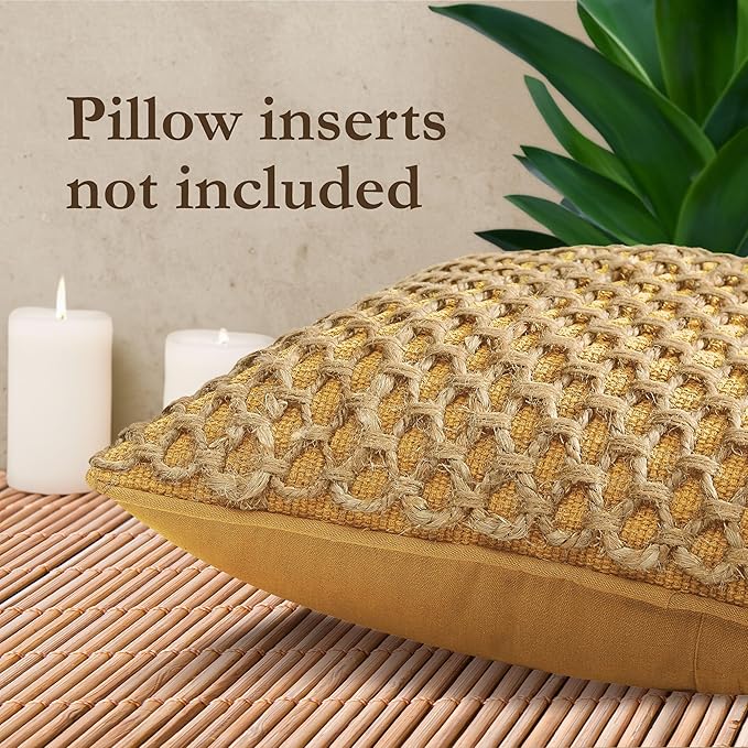 Boho Living 18x18 Mustard Yellow Throw Pillow Covers Pillow Insert not Included - Boho Pillow Covers Only, Pack of 2