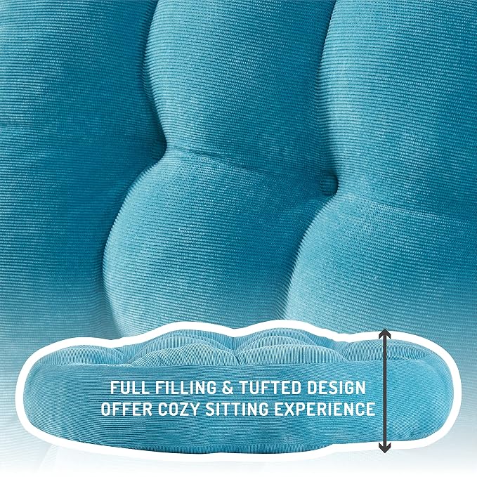 Degrees of Comfort Meditation Floor Pillow, Round Large Pillows Seating for Adults, Tufted Corduroy Thick Cushion for Living Room Tatami, Turquoise, 22 Inch Single