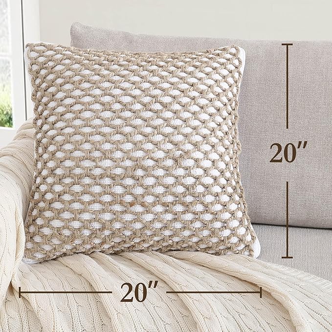 Boho Living Jada Decorative Throw, Includes Accent, Premium Woven Design, Living Room Décor, (2) 20" x 20" Pillow Cover with Insert, White
