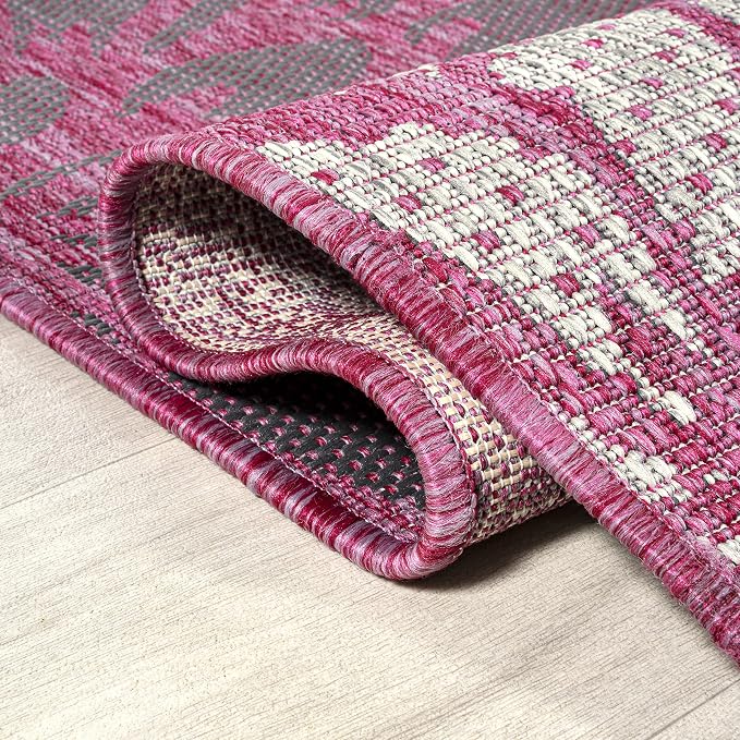 JONATHAN Y Floral Textured Weave Indoor Outdoor Area Rug 3X5 Fuchsia/Light Gray, Zinnia Modern for Backyard, Patio, Porch, Easy-Cleaning, High Traffic, Pet-Friendly, Non-Shedding (SMB110F-3)