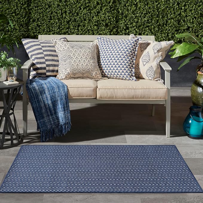 Nourison Home Horizon Indoor/Outdoor Navy 3' x 5' Area Rug - Easy Clean, Non Shedding, Bed Room, Living Room, Dining Room, Kitchen (3' x 5')