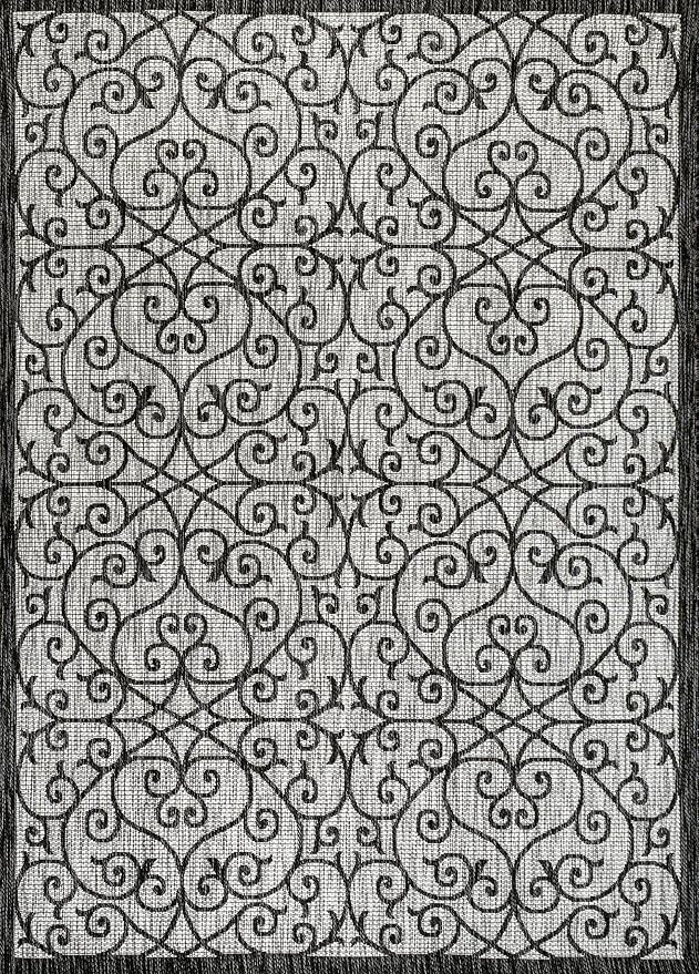 JONATHAN Y Vintage Filigree Indoor Outdoor Area Rug 6X9 Light Gray/Black, Madrid Textured Weave for Backyard, Patio, Porch, Easy-Cleaning, High Traffic, Pet-Friendly, Non-Shedding (SMB107E-6)