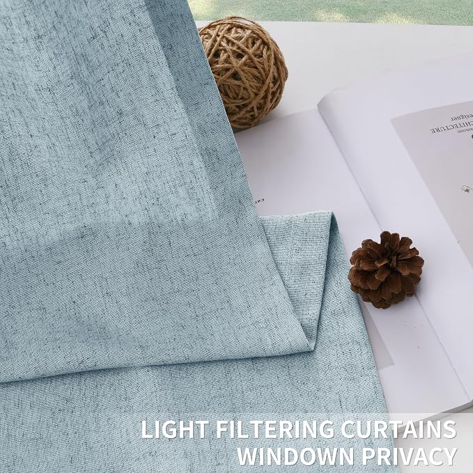 Guken Light Blue Pinch Pleated Linen Curtains 102 Inches Long 2 Panels for Living Room Bedroom Farmhouse Modern Back Tab Privacy Light Filtering Semi Sheer Pinch Pleat Drapes with Hooks Rings 40x102