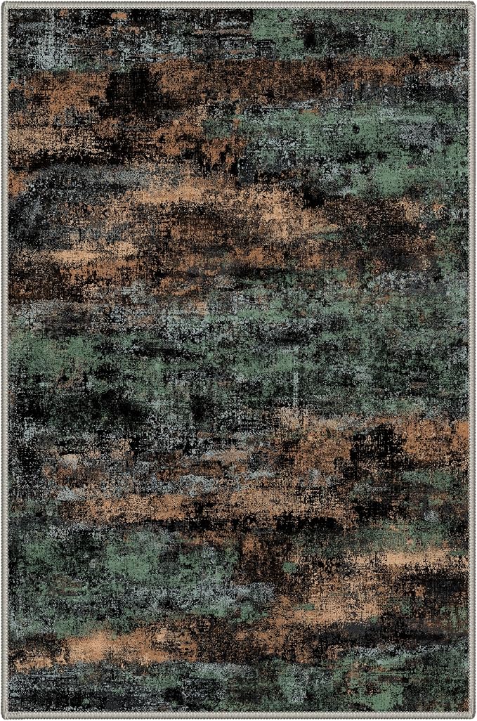 BEIMO 2X3 Rugs for Entryway Entrance Kitchen Bathroom, Machine Washable Modern Abstract Soft Area Rug Door Mat, Indoor Floor Carpet with Non Slip Rubber Backing, Black/Earthy Green