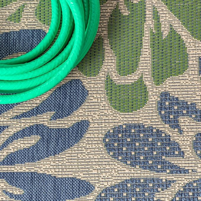 JONATHAN Y Floral Textured Weave Indoor Outdoor Runner Rug 2X20 Navy/Green, Zinnia Modern for Backyard, Patio, Porch, Easy-Cleaning, High Traffic, Pet-Friendly, Non-Shedding (SMB110B-220)
