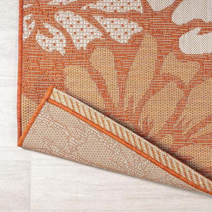 JONATHAN Y Floral Textured Weave Indoor Outdoor Round Area Rug 5 Ft Orange/Cream, Zinnia Modern for Backyard, Patio, Porch, Easy-Cleaning, High Traffic, Pet-Friendly, Non-Shedding (SMB110E-5R)