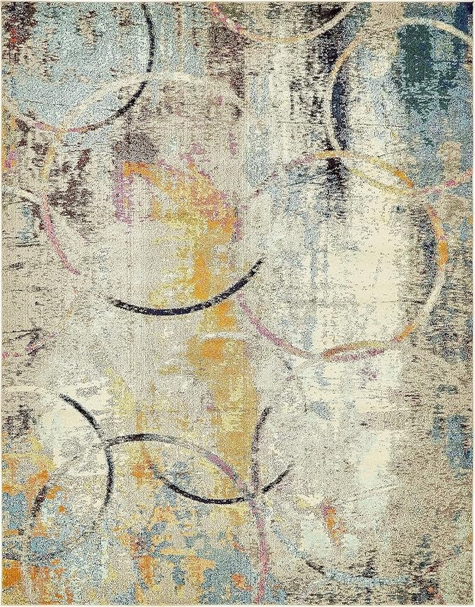 Unique Loom Chromatic Collection Modern Rustic & Vibrant Abstract Area Rug For Any Home Décor (8' 0 x 10' 0 Rectangular, Beige/ Blue)