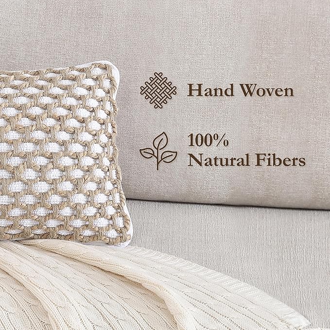 Boho Living Jada Decorative Throw, Includes Accent, Premium Woven Design, Living Room Décor, (1) 12" x 20" Pillow Cover with Insert, White