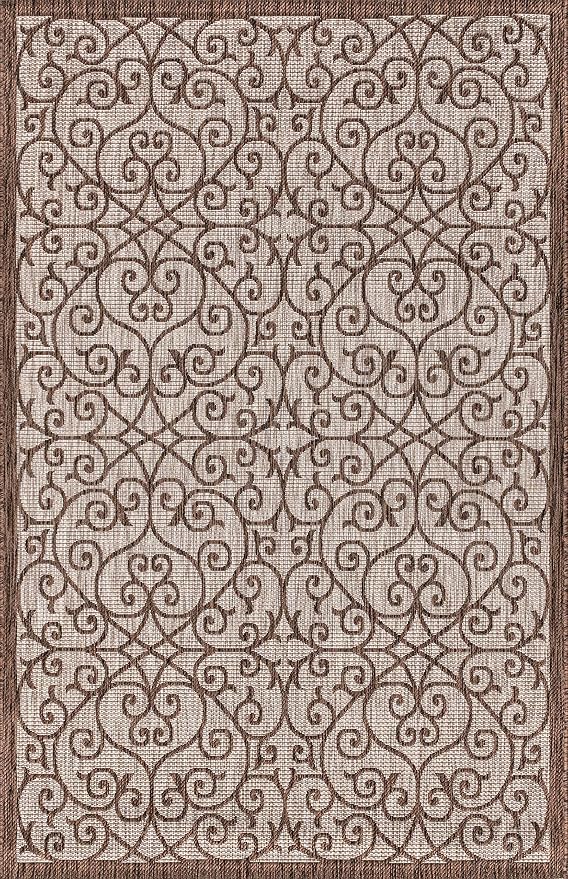 JONATHAN Y Vintage Filigree Indoor Outdoor Area Rug 5X8 Taupe/Espresso, Madrid Textured Weave for Backyard, Patio, Porch, Easy-Cleaning, High Traffic, Pet-Friendly, Non-Shedding (SMB107C-5)