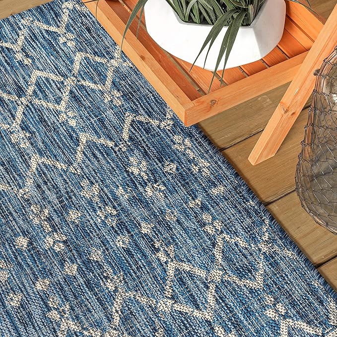 JONATHAN Y Moroccan Geometric Indoor Outdoor Square Area Rug 8X8 Navy/Light Gray, Ourika Textured Weave for Backyard, Patio, Porch, Easy-Cleaning, High Traffic, Pet-Friendly, Non-Shedding SMB108B-8SQ