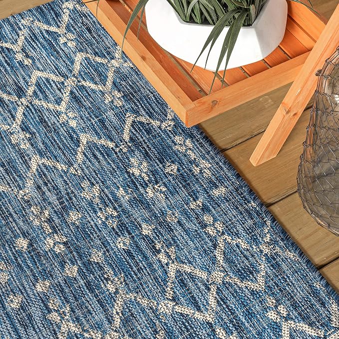 JONATHAN Y Moroccan Geometric Indoor Outdoor Round Area Rug 5 Ft Navy/Light Gray, Ourika Textured Weave for Backyard, Patio, Porch, Easy-Cleaning, High Traffic, Pet-Friendly, Non-Shedding SMB108B-5R