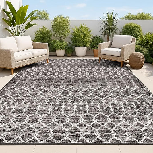JONATHAN Y Moroccan Geometric Indoor Outdoor Area Rug 3X5 Black/Gray, Ourika Textured Weave for Backyard, Patio, Porch, Easy-Cleaning, High Traffic, Pet-Friendly, Non-Shedding (SMB108F-3)