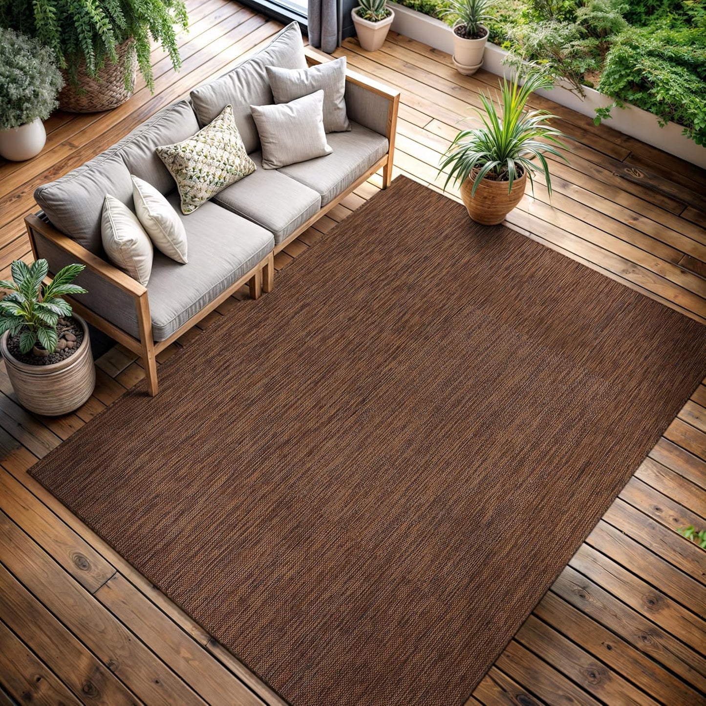 CAMILSON Outdoor Rug 5x7 Modern Area Rugs for Indoor and Outdoor Patios and Porches - Waterproof, Washable, Non-Shedding, Easy-to-Clean Outside Carpet (5 x 7, Solid - Gold)