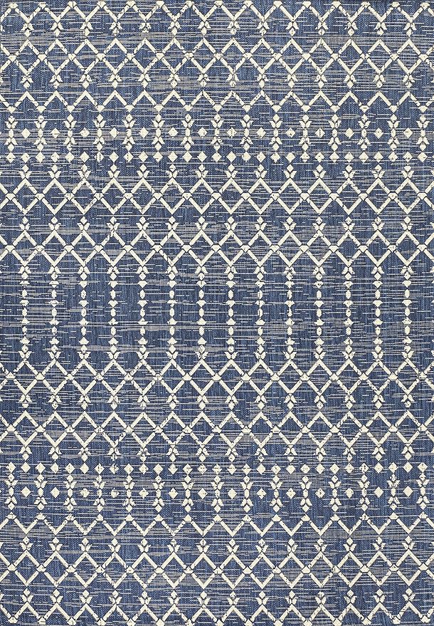 JONATHAN Y Moroccan Geometric Indoor Outdoor Area Rug 6X9 Navy/Beige, Ourika Textured Weave for Backyard, Patio, Porch, Easy-Cleaning, High Traffic, Pet-Friendly, Non-Shedding (SMB108K-6)