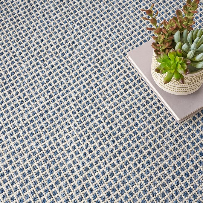 Nourison Home Courtyard Ivory Blue 4' x Round Area Rug - Easy Clean, Non Shedding, Bed Room, Living Room, Dining Room, Kitchen (4' x Round)