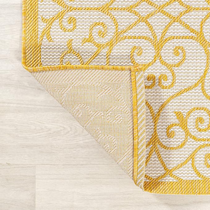 JONATHAN Y Vintage Filigree Indoor Outdoor Area Rug 3X5 Cream/Yellow, Madrid Textured Weave for Backyard, Patio, Porch, Easy-Cleaning, High Traffic, Pet-Friendly, Non-Shedding (SMB107D-3)