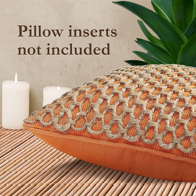 Boho Living 18x18 Harvest Orange Throw Pillow Covers Pillow Insert not Included - Boho Pillow Covers Only, Pack of 2
