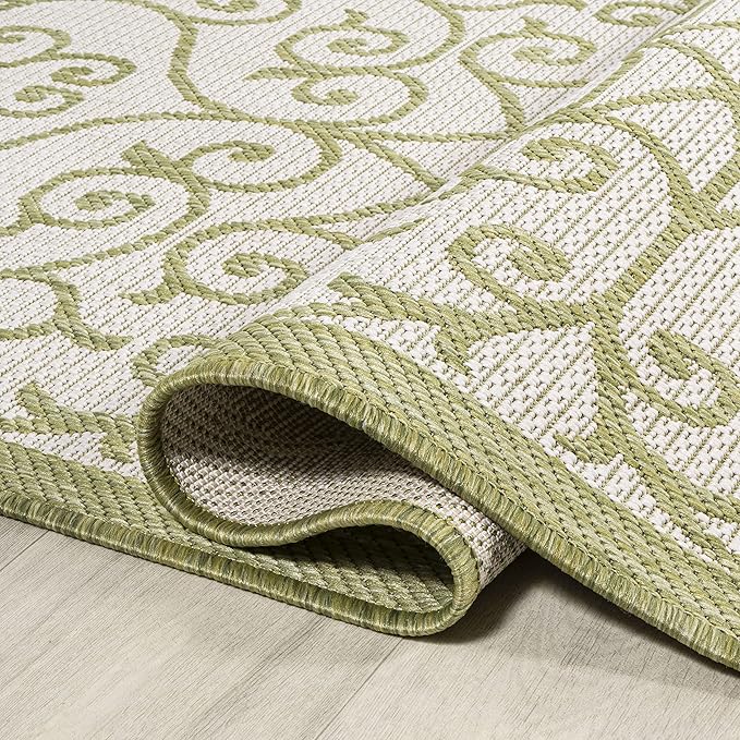 JONATHAN Y Vintage Filigree Indoor Outdoor Area Rug 3X5 Green/Cream, Madrid Textured Weave for Backyard, Patio, Porch, Easy-Cleaning, High Traffic, Pet-Friendly, Non-Shedding (SMB107H-3)