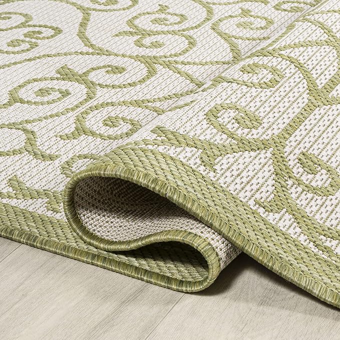 JONATHAN Y Vintage Filigree Indoor Outdoor Runner Rug 2X8 Green/Cream, Madrid Textured Weave for Backyard, Patio, Porch, Easy-Cleaning, High Traffic, Pet-Friendly, Non-Shedding (SMB107H-28)