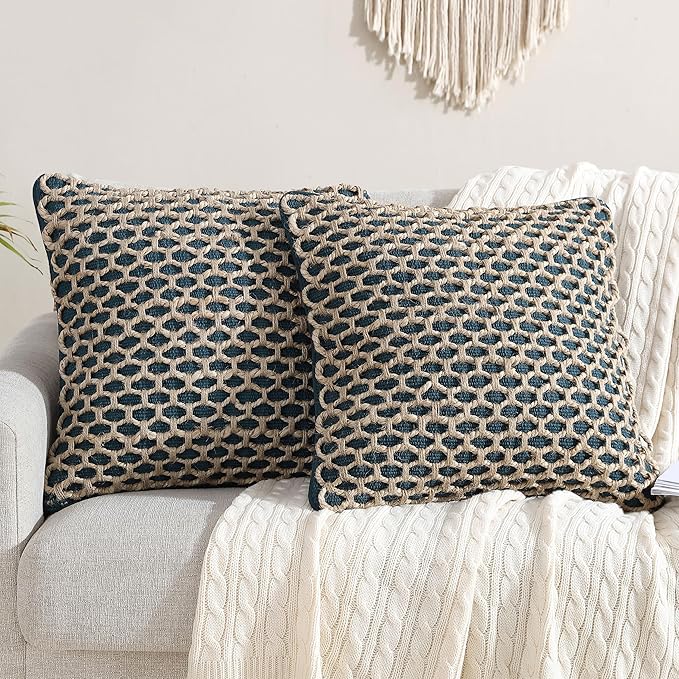 Boho Living 18x18 Indigo Throw Pillow Covers Pillow Insert not Included - Boho Pillow Covers Only, Pack of 2