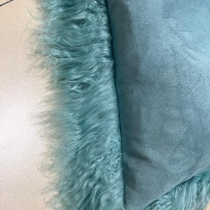 MOOX Mongolian Lamb Fur Pillow Covers Lumbar Throw Sheepskin Pillow Case Genuine Wool Fur Tibetan Accent Living Room Bedroom Decorative Cushion Cover (20x20inch, Green)