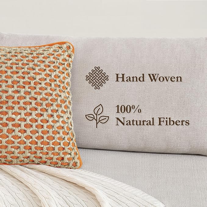 Boho Living 18x18 Harvest Orange Throw Pillow Covers Pillow Insert not Included - Boho Pillow Covers Only, Pack of 2